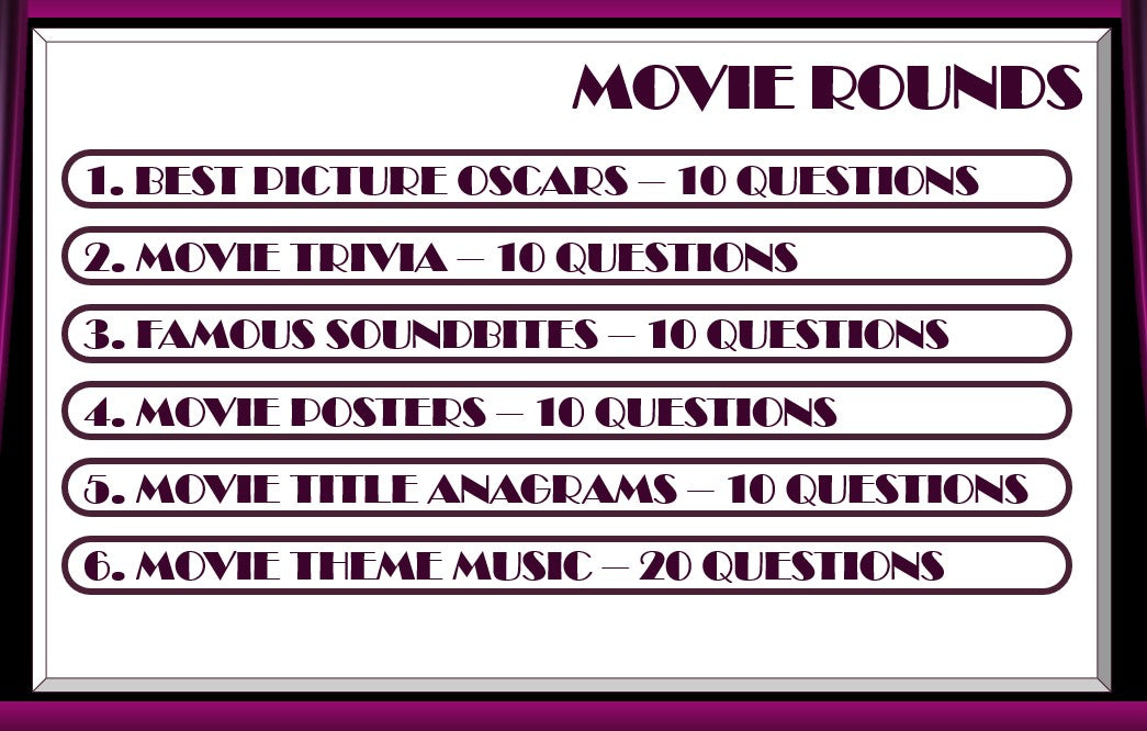 Big Movie 70 Question Video and Audio Quiz - PowerPoint Format