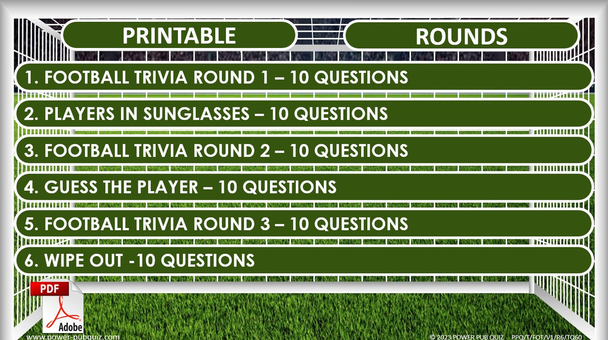Football quiz Printable quiz Group activity Power Pub Quiz