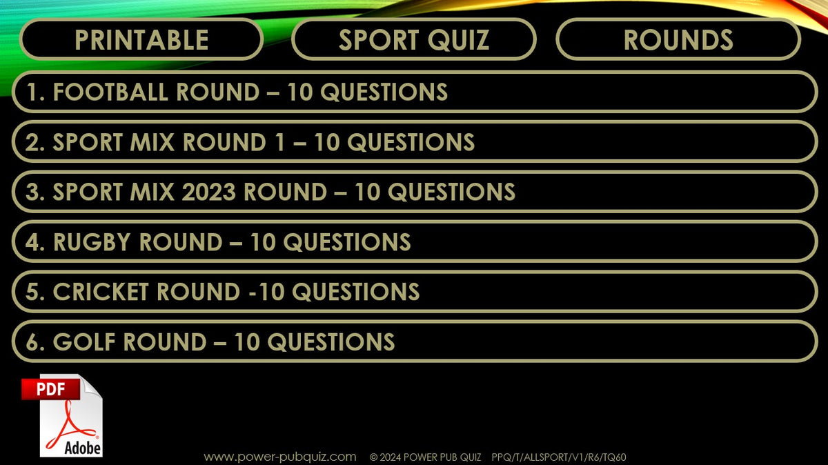 Sports quiz Printable quiz Sports knowledge test Power Pub Quiz