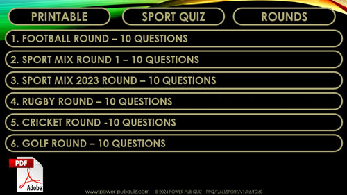 All Sports Quiz - Printable PDF Format