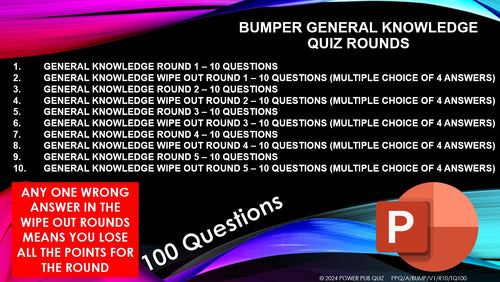 Bumper General Knowledge Quiz - PowerPoint Format